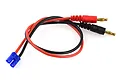 An EC2 to 4mm banana plug charging lead with red and black 18AWG wires coiled on a white background.