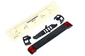 Traxxas TRX-4 Sport tailgate assembly parts including a black tailgate panel with red light lenses, mounting brackets, and a decal sheet on a white background.