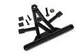 Traxxas TRX-4 spare tyre mount assembly including black plastic mount, screws, lock nut, and foam adhesive pads on a white background.