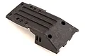 A black plastic rear chassis skid plate for an HSP RC car, viewed from a high angle against a white background.