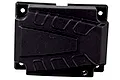 A black plastic radio box cover for an RC car, featuring a textured design and mounting holes at the corners.