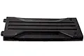A black plastic centre chassis skid plate for an RC car, featuring a ribbed design and two mounting holes.