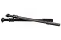 Two black metal RC front drive shafts with ball joints at one end and hexagonal ends, isolated on a white background.