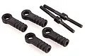 A set of HSP RC steering linkage components including two metal threaded rods and four black plastic rod ends on a white background.