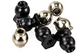 A collection of black and silver metal pivot balls for RC car suspension, arranged on a white background.