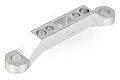 A silver-coloured aluminium front upper suspension arm pin brace for an RC car, shown against a white background.