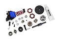 Traxxas 2-speed conversion kit for TRX-4 Sport including a blue micro servo, various metal gears, bearings, screws, and a tube of Traxxas grease.