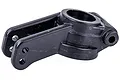 A black plastic rear hub carrier for an RC vehicle, shown from a high-angle perspective against a white background.