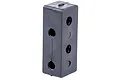 A black plastic rectangular chassis brace component for an RC vehicle with multiple pre-drilled mounting holes.