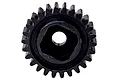 A black metal 26-tooth drive gear for an RC vehicle, featuring a central hexagonal hole, isolated on a white background.