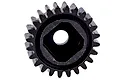 A close-up studio shot of a black metal 24-tooth drive gear for an RC car, featuring a central hexagonal hole.