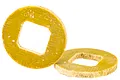 Two yellow, circular RC brake pads with a square center hole, isolated on a white background.