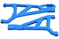 A pair of blue RPM RC suspension arms for a Traxxas E-Revo VXL 2.0, shown against a white background.