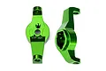 Two green anodized aluminium portal drive caster blocks for Traxxas TRX-4 RC cars, shown from front and side angles.