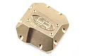 A brass differential cover for an RC crawler, featuring the Yeah Racing logo and 35g weight marking, isolated on a white background.