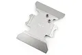 A silver stainless steel centre skid plate for an RC crawler, featuring the Yeah Racing logo etched on the surface.
