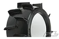 A close-up of a black Pro-Line Sand Paw RC truck tyre with large paddle treads, isolated on a white background.