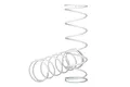 Two white coil springs for Traxxas RC vehicles, one standing vertically and one lying horizontally on a white background.