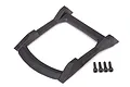A black plastic roof skid plate for a Traxxas Rustler 4x4 RC car, shown with four included mounting screws on a white background.