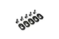 Losi 5IVE-T 2.0 black engine mount inserts and screws set, featuring five oval metal inserts and five matching countersunk screws.