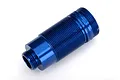 A blue anodized aluminium GTR shock body for Traxxas RC vehicles, featuring a threaded exterior for adjustable spring tension.