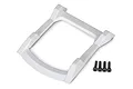 A white Traxxas Rustler 4x4 body roof skid plate shown with four black mounting screws on a white background.