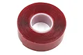 A roll of red double-sided mounting tape on a white background.