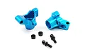 A pair of blue anodized aluminium rear hubs for Tamiya TT-02 RC cars, including two black spacers and two ball studs.