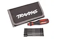 Traxxas 6-piece metric nut driver set with a black and red handle, six interchangeable nut driver bits, and a black storage pouch with the Traxxas logo.