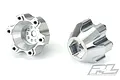 Two silver aluminium 6x30mm to 14mm hex wheel adapters for RC cars, shown from different angles against a white background.