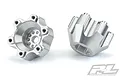 Two silver aluminium 6x30mm to 12mm hex wheel adapters for RC vehicles, shown from front and side angles against a white background.
