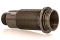 A black threaded aluminium RC shock body component for a remote control vehicle.