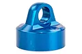 A blue anodized aluminium shock cap for an RC vehicle, featuring a threaded mounting eyelet on top.