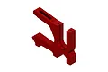 A red anodised aluminium sliding motor mount for ARRMA RC vehicles, shown in a studio product shot against a white background.
