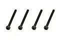 Four black ARRMA 2.5x25mm fine thread cap head screws arranged in a row against a white background.