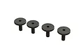 Four black metal screws with wide, flat heads and hexagonal drive sockets, arranged in a row against a white background.