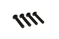 Four black button head machine screws arranged in a row against a white background.