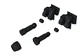 ARRMA Centre Brace Mount Set including two black plastic mounts, two rod ends, and two small bushings on a white background.