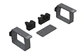 ARRMA battery mounting set including two hook and loop straps, two black plastic mounting blocks, and a rectangular foam pad on a white background.