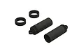 ARRMA front shock bodies and spring spacers in black plastic, shown on a white background.