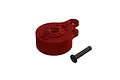 A red ARRMA steering servo saver horn and a single black countersunk screw on a white background.