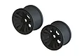 Two black ARRMA 3.8-inch monster truck rims shown from an angled perspective against a white background.