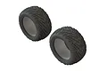 Two black ARRMA dBoots Minokawa LP RC tyres shown from an angled perspective against a white background.