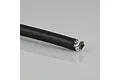 A close-up view of a black silicone-insulated wire with exposed silver-colored stranded copper core at the tip.