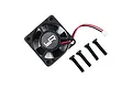 A black 30mm RC cooling fan with a carbon fiber pattern center logo and four black mounting screws on a white background.
