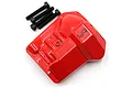 A red aluminium differential cover for a Traxxas TRX-4 by Yeah Racing, shown with four black mounting screws on a white background.