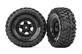 Two Traxxas 1.9 inch Canyon Trail crawler tires pre-mounted on black 5-spoke wheels against a white background.