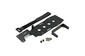 Yeah Racing black aluminium low centre of gravity battery plate kit for TRX-4, including mounting brackets, screws, and a hook-and-loop battery strap.