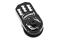 A black aluminium Yeah Racing servo horn with a built-in servo saver mechanism, featuring three mounting holes and a central hex screw.