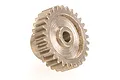 A silver-coloured metal pinion gear for an RC car, shown at an angle against a white background.